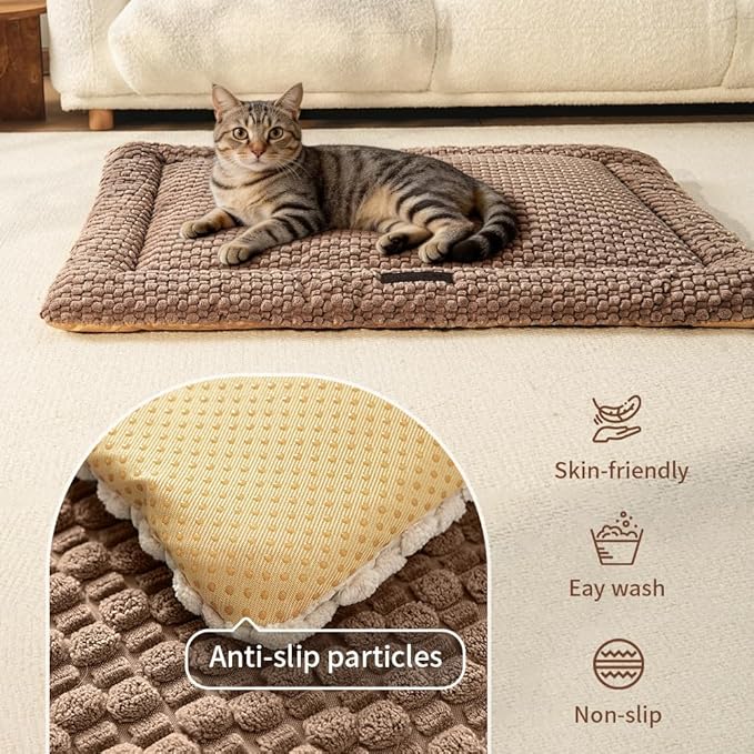 SOMAHE Cat Beds Flat Cat Bed Mat, Premium Plush Cat Mat with Non-Slip Bottom, 1.2" Thick All-Season Kneading Cushion, Machine Washable Anti-Static Pet Bed 15×23Inch, Coffee