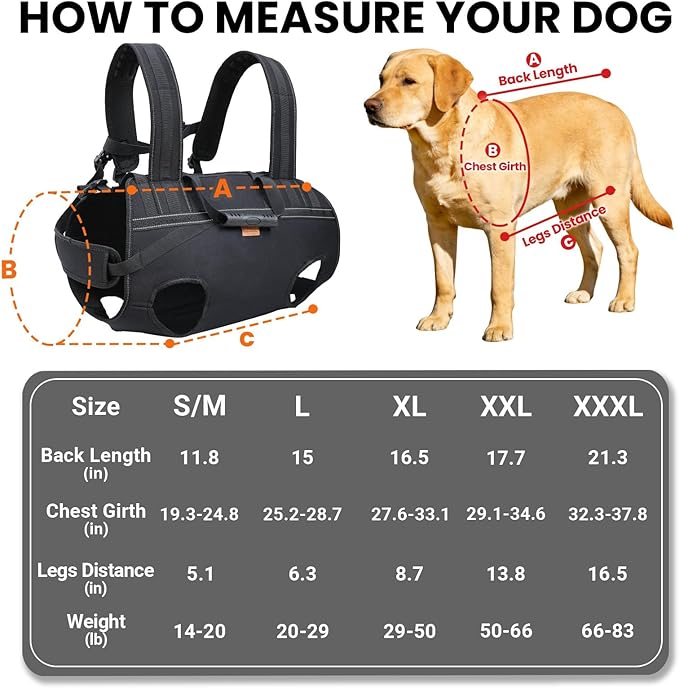 Dog Lift Harness Backpack Carrier for Large Dogs, Full Body Sling with Handle, Dog Harness for Joint Injuries, Arthritis, Ideal for Stairs, Elderly Dogs (3XL 66-83 LBS)