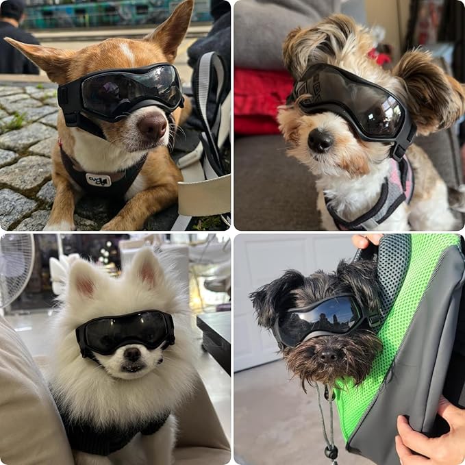 Dog Goggles for Extra Small Breed, Anti-UV Windproof Doggie Sunglasses, Small Dog Glasses Eye Protection for Riding Cycling Hiking, Black