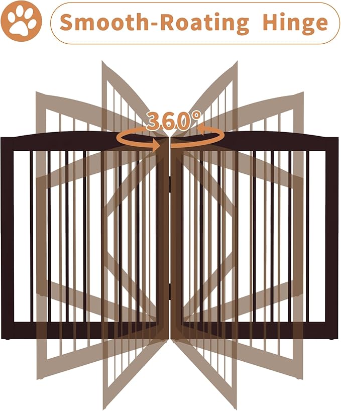 PUPETPO Freestanding Dog Gates with Door Walk Through, 80 inch Wide Gates Indoor, Dog Fences Indoor, Support Feet Included, 4 Panels, 32" Tall, Dark Brown
