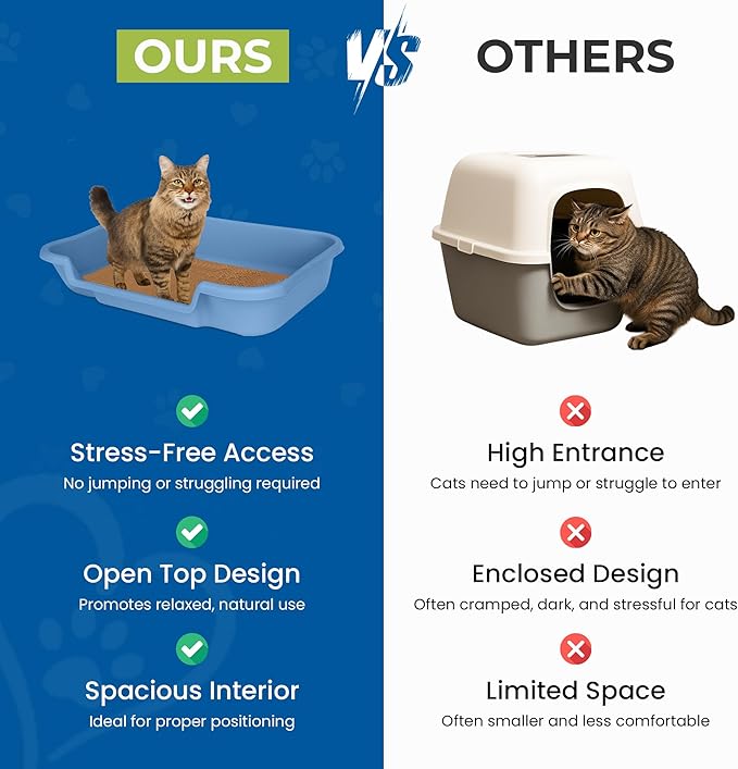 KittyGoHere Senior Cat Litter Box 1 Pack, Large Blue Low Entrance Kitty Litter Box, Sized for Cats Comfort, Perfect for Senior and Arthritic Cats, Made in USA