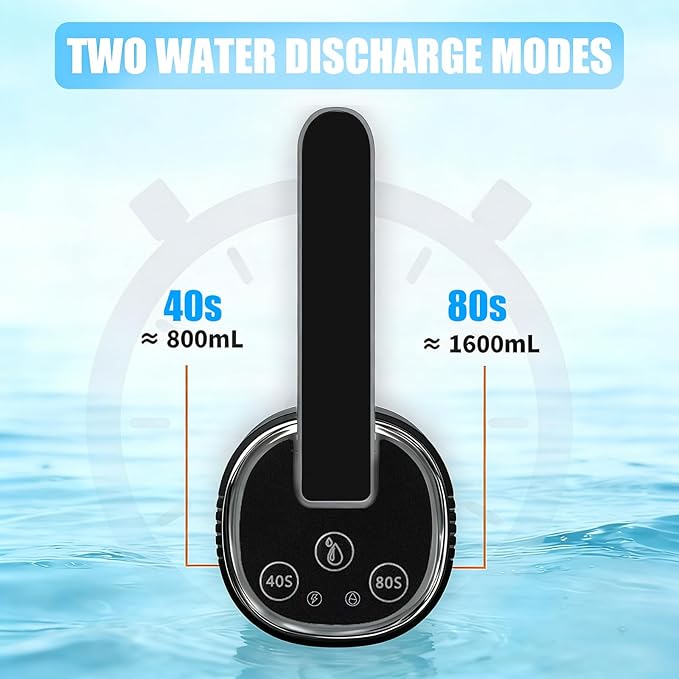 Water Dispenser Pump for 2-5 Gallon Water Bottles, USB Type-C Rechargeable with 1200mAh Battery, Foldable Spout, One-Touch Control (40s/80s), Powerful Suction for Home, Office, Camping - Black