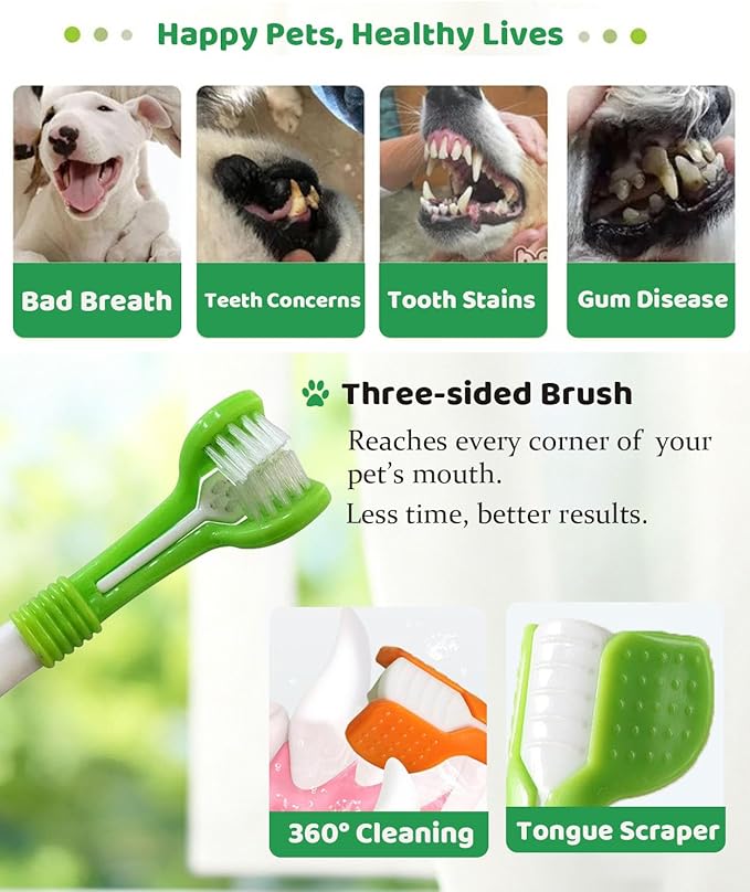 10 Pieces Pet Toothbrush Set, 360° Toothbrush for Dogs Cats, Double-Ended Soft Bristle Brush & Finger Toothbrushes, Gentle Dental Care Kit for Small Large Dogs Puppy Kittens (Multicolor)