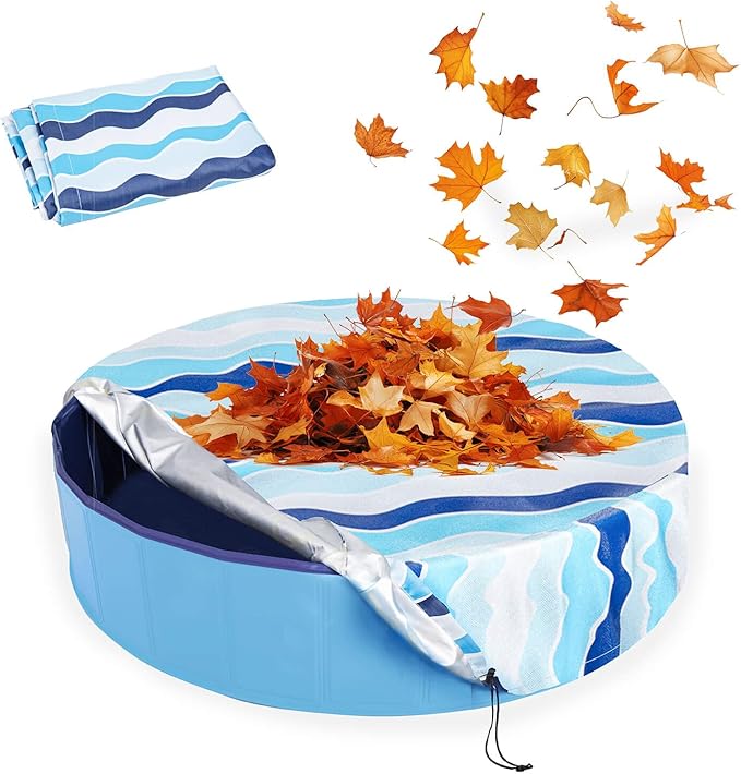 Foldable Dog Pool Cover – Waterproof Round Pet Dog Kiddie Bath Tub Lid Cover, Fit for 32/48/63 Inch Pools, Outdoor Portable Puppy Pool Accessories with Drawstring