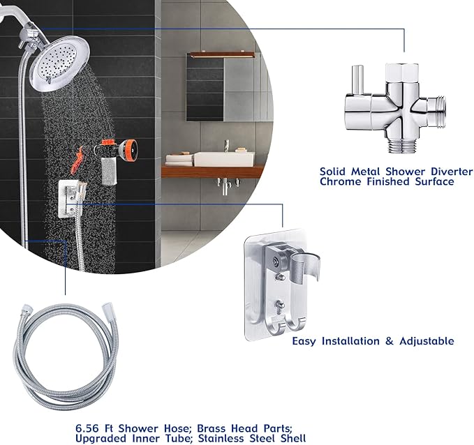 Dog Shower Attachment with Metal 3-Way Shower Diverter & 6.6FT Shower Hose for Bathroom Showr Arm, Dog Wash Hose Nozzle Sprayer for Easy Pet Bathing Dog Washing Hose Attachment