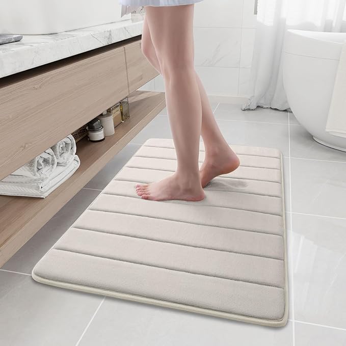 Buganda Memory Foam Bath Mat, 35.4" x 24", Ultra Soft and Non-Slip Bathroom Rugs, Water Absorbent and Machine Washable Bath Rug Runner for Bathroom, Shower, and Tub, Cream