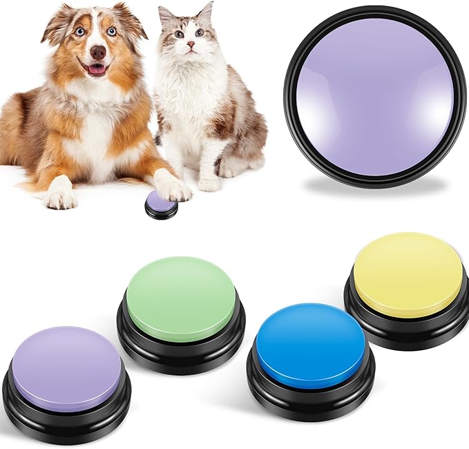4Pcs Dog Button Pet Communication Button Pet Training Buzzer Battery Operated Recordable Small Clear Talking Button Portable Dog Talking Button for Dog Cat Training Office Home
