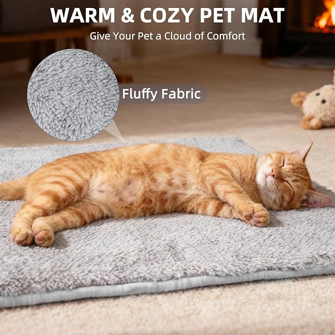 PUPTECK Reversible Cat Dog Bed Indoor Outdoor for Small Pets, Soft Warm Cat Bed Mat Washable Crate Pad Plush Blanket Cushion for Kennel Cage, Grey, 24"x18"