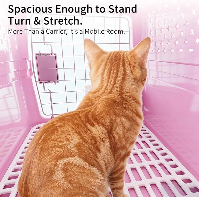 RIZZARI Portable Cat Carrier for Small Cats & Dogs:Secure Hard-Sided Pet Carrier with Ventilation - Metal Door & Carry Handle for Travel - Vet Visits & Daily Use (Pink, X-Small)
