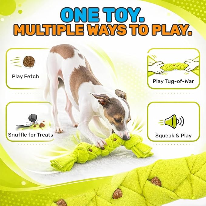 GURU Pet Squeaking Tennis Snuffle Rope Dog Toy with Braided Design - Snuffle Rope for Durable Play - Interactive Dog Toy with Squeakers & Treat Hiding for Stimulation - Dog Snuffle Toy for Active Pets