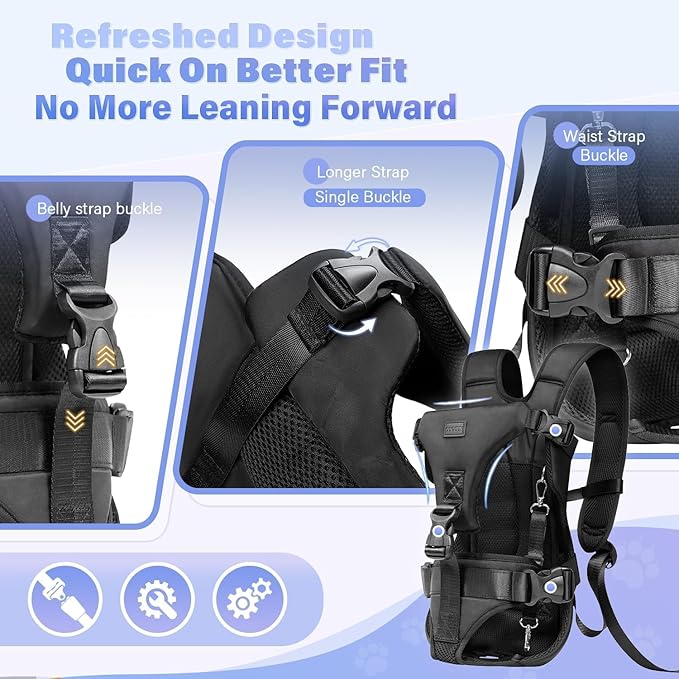 YUDODO Front Pet Carrier Backpack for Small Dogs, Secure and Breathable Mesh Travel Dog Carrier with Safety Belt, Ergonomic Support, Adjustable for Walking, Hiking (Black, S)