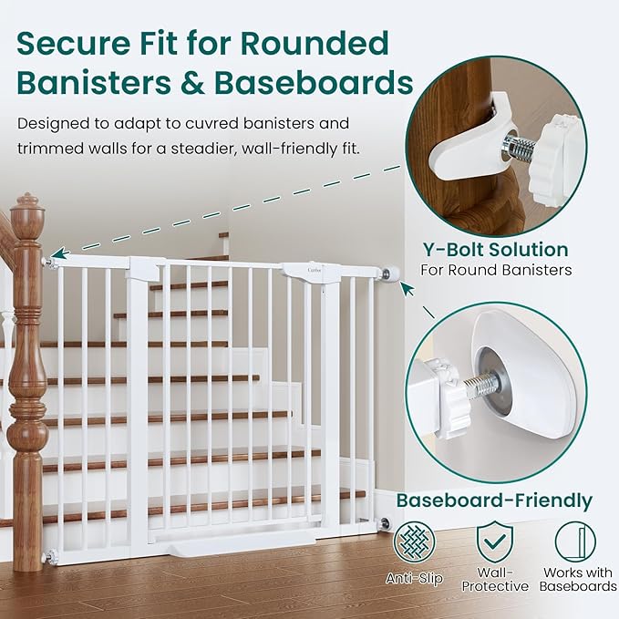 Cumbor 2 Pack 30-46" Baby Gate for Stairs, Mom's Choice Awards Winner-Auto Close Dog Gate for doorways, Easy Install Pressure Mounted Pet Gates Indoor, Easy Walk Thru Wide Safety Gate for Dog, White