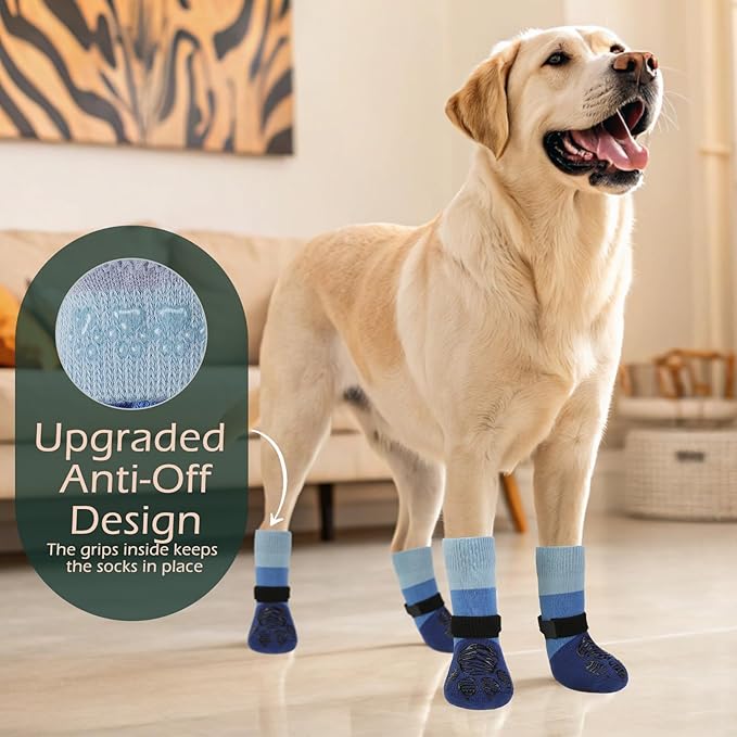 EXPAWLORER Anti Slip Dog Socks to Prevent Licking Paws, Dog Shoes for Hot Pavement, Dog Booties for Hardwood Floors, Dog Boots & Paw Protectors with Grippers for Small Medium Large Senior Dogs Blue M