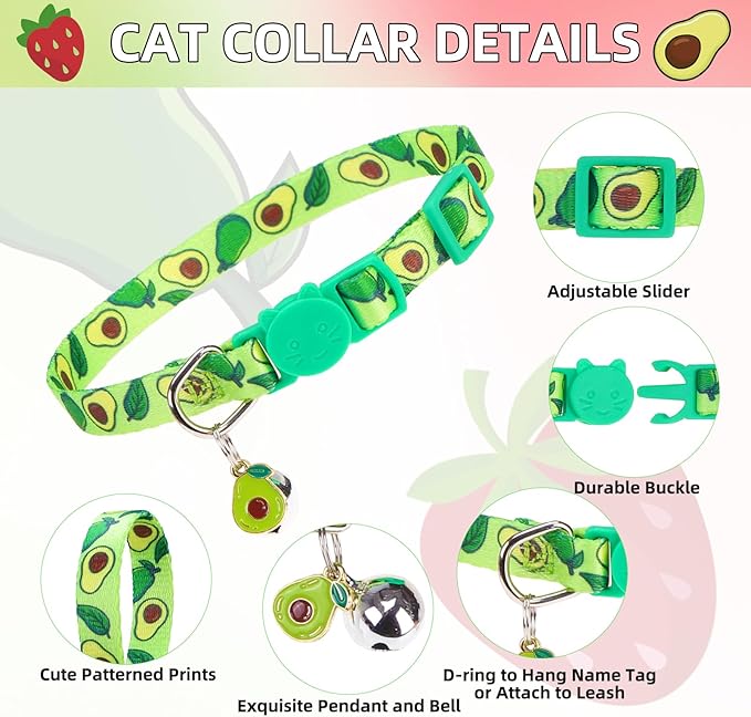 PUPTECK Cat Collar Breakaway with Bells, Kitten Collar Outfit Adjustable for Girl Boy Small Pet Puppy Bunny, Cute Costume Accessory with Safety Release Buckle (Fruit)