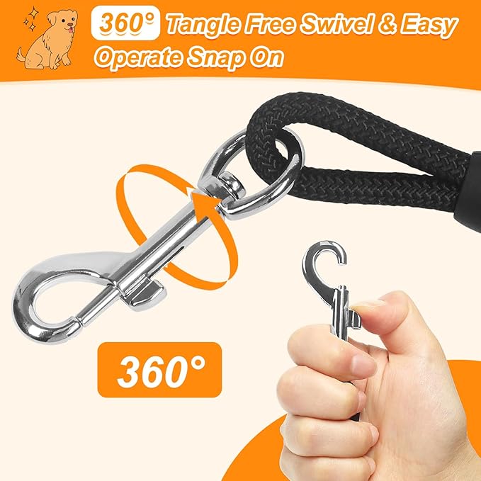 Vivifying Floating Long Dog Leash, 32ft Dog Training Leash for Outside and Yard, Durable Long Line Lead with Soft Handle for Camping, Hiking, Swimming, Beach and Lake (Black)