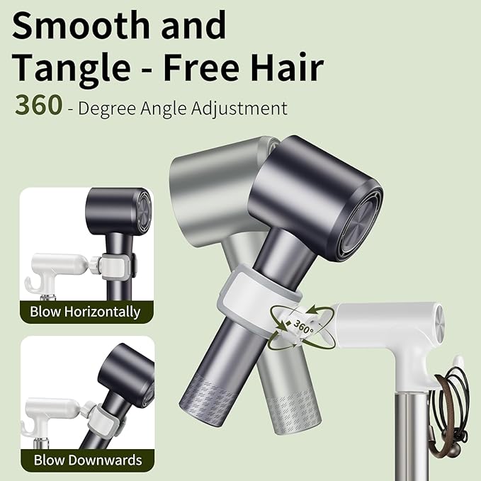 Hair Dryer Stand Hands Free With Anti-Slip Stable Base, Aluminum Alloy ,Adjustable Height 17 - 51 Inch,Blow Dryers Hairdryer Holder for Families & Pet Grooming Bathroom Use Hair Dryer Holder（White）