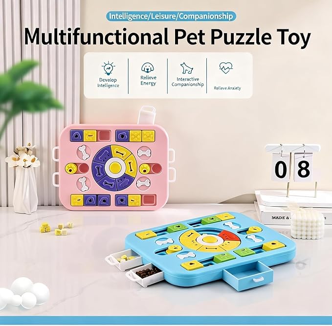 Interactive Dog Puzzle Toy & Slow Feeder, Enrichment Toy for IQ Training and Brain Stimulation, Mentally Stimulating Gift for Large, Medium, and Small Dogs (Pink)