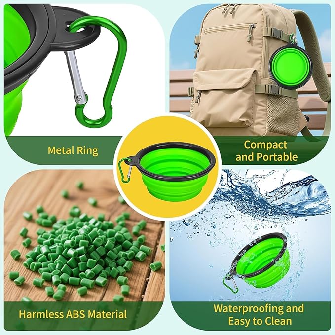 Foldable Dog Travel Bowl 1/pcs,Dog Bowls Expandable Silicone Food Water Bowl with Clasp for Small Medium Dog Cat Traveling Hiking Walking Green
