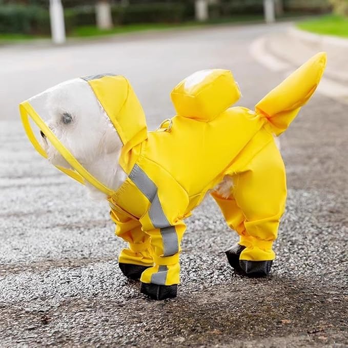 HDKUW Small Dog Raincoat & Rain Shoes Set,Full-Coverage Reflective Dog Jacket with D-Ring,Dogs Raincoat with Rain Boots Set for Puppy Small Dogs Yellow M