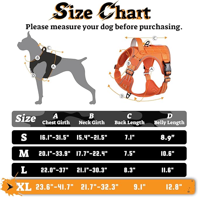 rabbitgoo Tactical Dog Harness for Large Dogs No Pull Adjustable Military Vest with Handle MOLLE Reflective Heavy Duty Dog Vest for Walking Training Hunting Outdoor Working Medium Size Dog Orange XL
