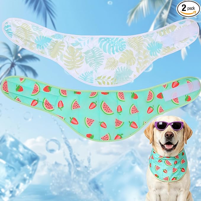 EXPAWLORER Dog Cooling Bandana - 2 Pack Instant Cool Chill Out Dog Scarf, Adjustable Summer Outdoor Ice Neck Cooler Vest, SAP Ice Crystal Powder Physical Cooling Pet Handkerchiefs, Tropical Large