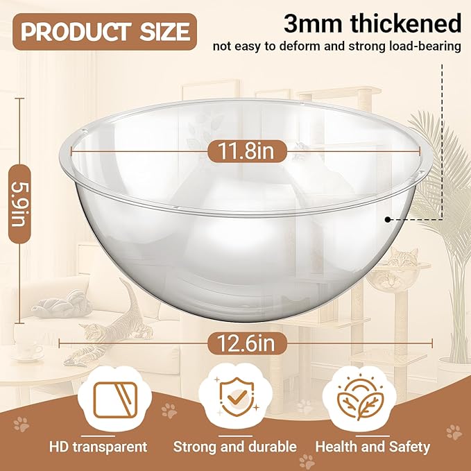 Yalikop 3 Pcs Acrylic Dome Cat Bubble, 12.6" Space Transparent Capsule Cover Clear Plastic Dome Bed Replacement for Cat Tree/Window Perch, DIY Nest Accessories for Hammock Tree Shelves Peek