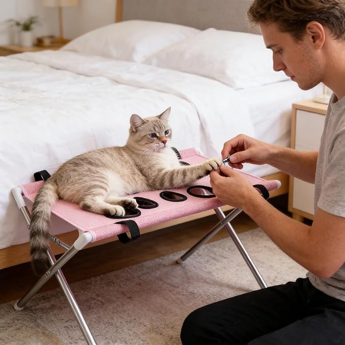 Pet Grooming Hammock Dog Cat Grooming Harness with Frame Stand Detachable Hanging Cradle Sling Anti-Scratch for Small Pets Nail Clipping, Bathing, Claw Care, Ear Cleaning (Black)