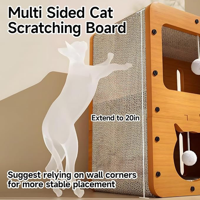 Cat Beds for Indoor Cats，Wooden Cat Scratcher House & Cardboard Condos，Covered Bedsure Kitten Bed Cave Furniture，Cute Playhouse Box，Small Size，for Cats Under 10 lbs