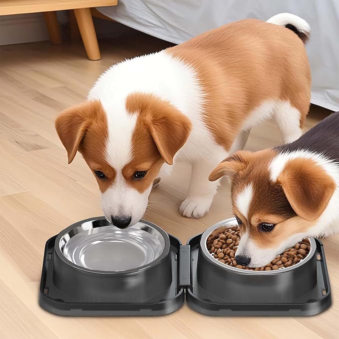 2PCS Stainless Steel Dog Food and Water Bowls Set, Freely Combinable Feeding Set for Dogs Cats, Spill Proof Neater Dog Bowls, Non-Slip Pet Feeder Bowl Dogs Water Bowl for Puppy Breed