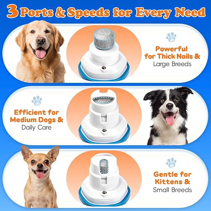 Dog Nail Grinder with LED Light – Quiet & Safe Pet Nail Trimmer for Small Medium Large Dogs & Cats, Cordless & Rechargeable, Low Noise Dog Nail Care for Beginners