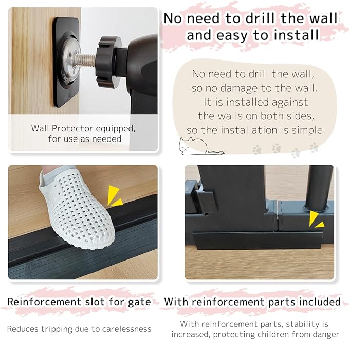 Lumizone Extra Tall Cat Gate 61.02" High Pressure Mounted Extra Wide 30.12"-38.38" (17Sizes) 1.37" Gap No Drilling Auto-Close Tall Pet Gate for Dogs (Black, 30.12"-38.38" W)