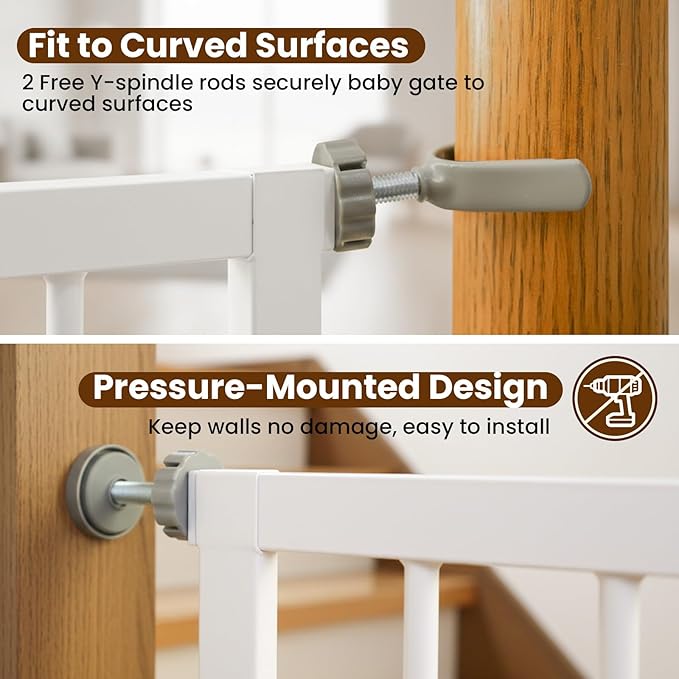 Baby Gate for Stairs, 29.7-40.6" Auto Close Dog Gate Indoor for Doorways, Dual-Lock Design, Adjustable Pet Gate No Drilling with Walk Thru Door for Hallways, Stroller Friendly, White