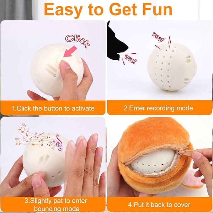 Mity rain Interactive Dog Toys with Thicken Plush, Moving Dog Toy with Recording Mode Shaking & Singing Mode Bouncing, Funny Ball Jumping to Keep Them Busy & Chase, Rechargeable (Dog)