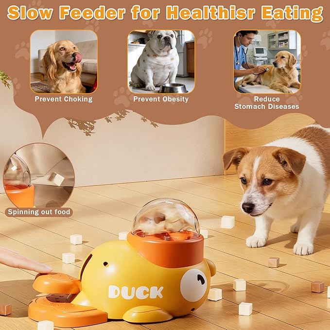 Fanosy Interactive Treat Dispenser Toy for Dogs & Cats - 2-in-1 Food Puzzle Slow Feeder, Durable Cute Duck Shape, IQ Training, Reduces Bloating (Yellow-1)