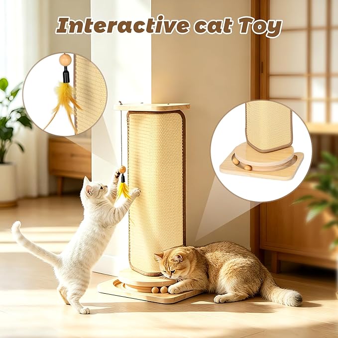 Small and Medium-Sized Cat Scratcher, 22-inch Sisal Scratching Post, Suitable for Wall Corner, Sisal Cat Scratch Pad for Sofa Corner, with Toy Ball,Suitable for Small and Medium-Sized Cats