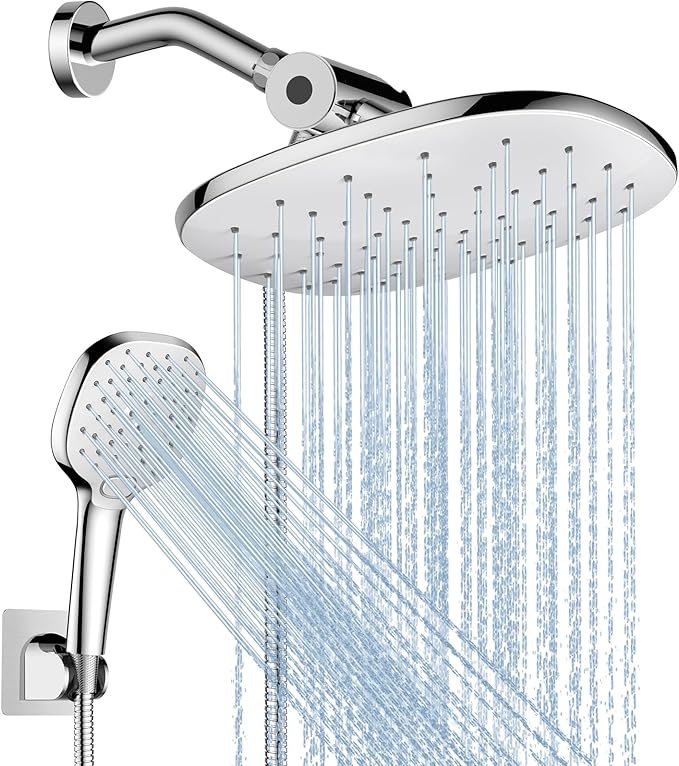PWERAN 10" High Pressure Rain Shower Head with Handheld, Rainfall Shower Heads with 3-Mode Handheld Spray Combo, Detachable Hand Held Showerhead,71'' Hose and Holder for Kids, Pet & Elderly