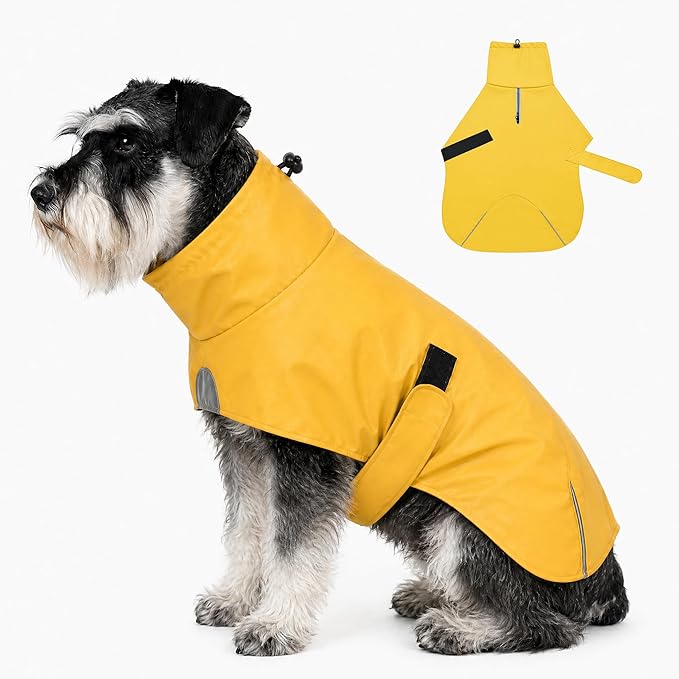 PU Dog Raincoat, Non-Toxic & Odorless Waterproof Vest, Adjustable High Neck and Hook & Loop Belly Closure for Rainy Potty Breaks & Wet Weather Outdoor Walks (Yellow, Medium)