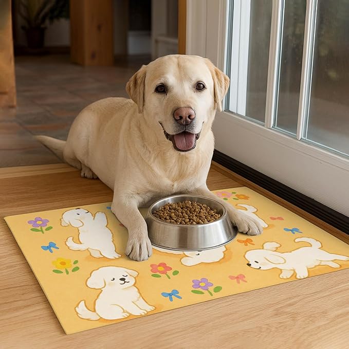 HOMETITUTE Bichon Frise Pet Food Mat Cute Spill-Proof Dog Water Bowl Mat Funning Mats for Cat Food and Water Bowls Cute Easy Clean Dog Bowl Mats Pet Placemat 20" x 12" Fast Dry Pets Feeding Pad