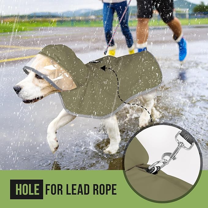Lukovee Dog Raincoat - Lightweight Hooded Dog Rain Coat for Large Medium Small Dogs, Adjustable Poncho Jacket with Reflective Stripes & Built-in Storage Pocket (Green, 2X-Small)