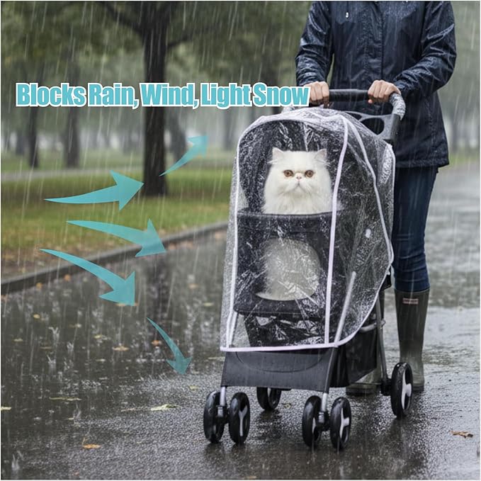 Pet Stroller Rain Cover PU Waterproof Windproof Clear Foldable Shield for Dog and Cat Strollers Outdoor Use (A)