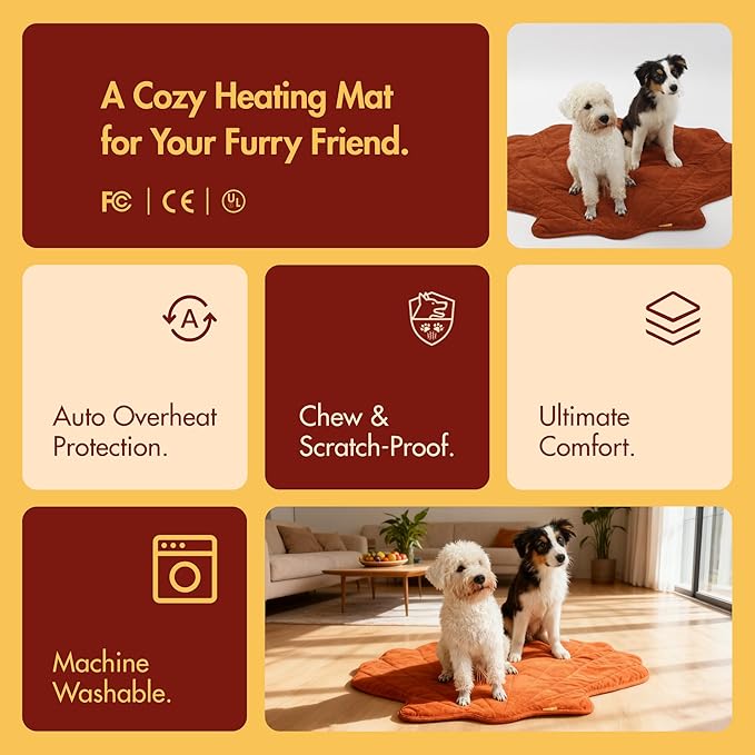 Vagascape Dog Bed, Waterproof Pet Bed with Washable Removable Cover, Comfort Cat Dog Pad for All Seasons, Heating Red Shell Shape Cat Mat with Nonskid Bottom(47"x37")