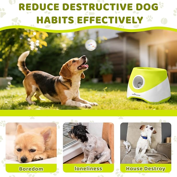 TeqHome Automatic Ball Launcher for Dogs, Interactive Dog Ball Thrower with 6 PCS 2.17" ETPU Balls, 3 Adjustable Distance Settings (20-46FT), Indoor Outdoor Fetch Trainer Toy for Small & Medium Dogs