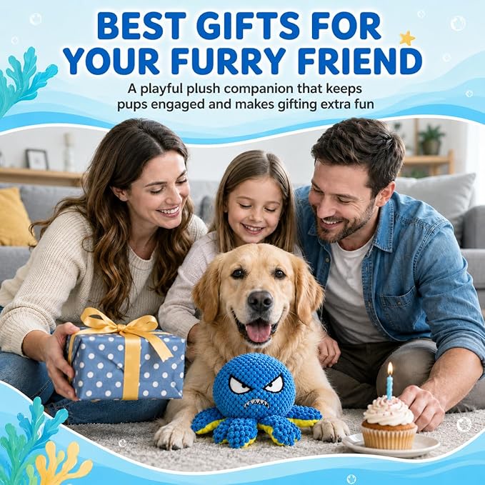 Interactive Dog Toys Octopus - Moving Dog Toys to Keep Them Busy, Rechargeable Automatic Music Bouncing Ball with 4 Play Modes, Squeaky Crinkle Plush Chew Toy for Small Medium Large Dogs