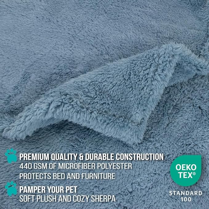 PetAmi Fluffy Waterproof Dog Blanket for Couch and Bed, Reversible Sherpa Pet Throw, Pee Proof Furniture Protector Sofa Cover, Washable Cat Blanket for Medium Large Dogs and Cats (Dusty Blue, 60x80)