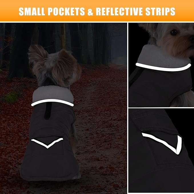 Dog Winter Coat for Extra Small Dogs, Easy on XS Dog Snow Jacket Velcro Waterproof Pet Puffer Clothes with Harness Hole Adjustable Reflective Quilted Dog Cold Weather Vest for Boy 8-12 Pounds