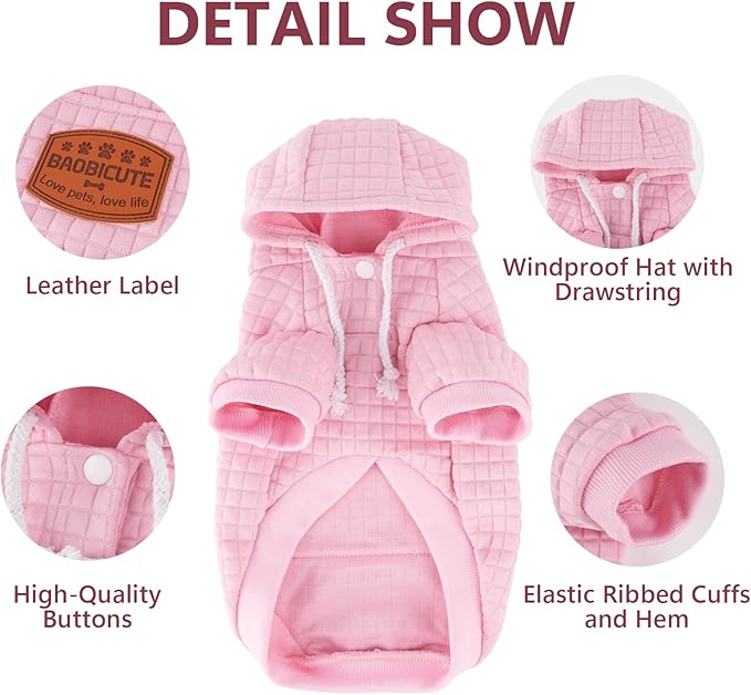 2 Pack Dog Hoodie Sweaters for Small Medium Dogs Warm Dog Clothes for Large Dogs Soft Waffle-Like Laminated Sweatshirt Bulldog (Pink+Rose, M (Back: 15.5",Chest: 21.6", Neck: 13"))