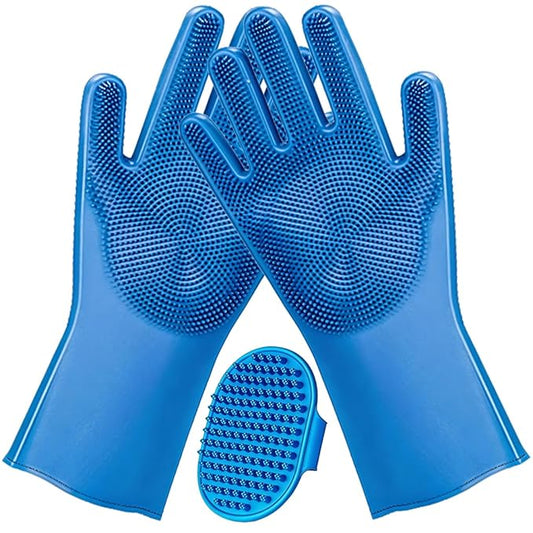 3PCS Dog Bath Supplies - Dog Washing Gloves and Pet Shampoo Brush, Wash Mitt with 3000 Soft Bristles, Adjustable Handle Scrubber for Bath, Massage and Grooming