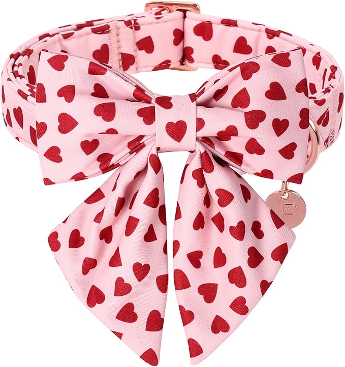 Valentine's Dog Collar & Bow Tie Set,UP URARA PUP Soft & Comfortable Pet Collar with Premium Plastic Buckle for Small, Medium, Large Dog,XL
