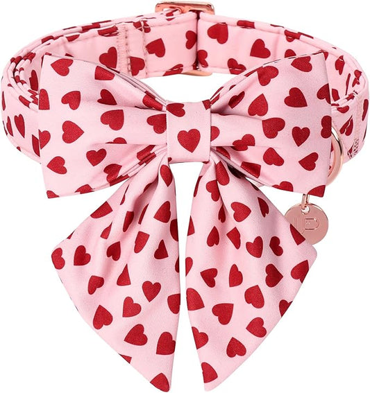 Valentine's Dog Collar & Bow Tie Set,UP URARA PUP Soft & Comfortable Pet Collar with Premium Plastic Buckle for Small, Medium, Large Dog,M