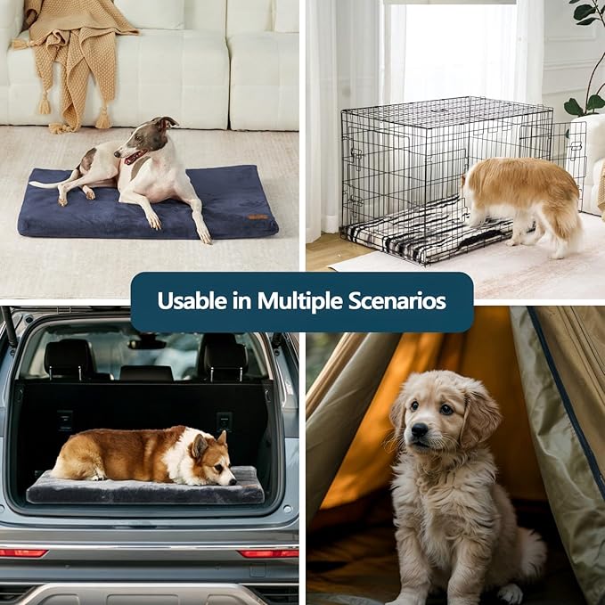 LIORCE Dog Crate Pad - Extra Large Dog Beds with Removable Washable Cover and Waterproof Lining - XXL Memory Foam Pet Bed for Crate - Reversible Kennel Mat (Cool & Warm), 48-inch, Dark Grey